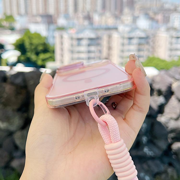 For iPhone Air Gradient Discolor MagSafe Phone Case with Holder / Wrist Strap(Pink) - iPhone Air Cases by buy2fix | Online Shopping UK | buy2fix