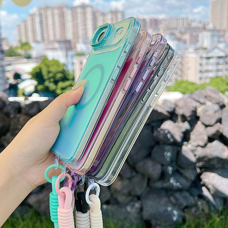 For iPhone Air Gradient Discolor MagSafe Phone Case with Holder / Wrist Strap(Purple) - iPhone Air Cases by buy2fix | Online Shopping UK | buy2fix