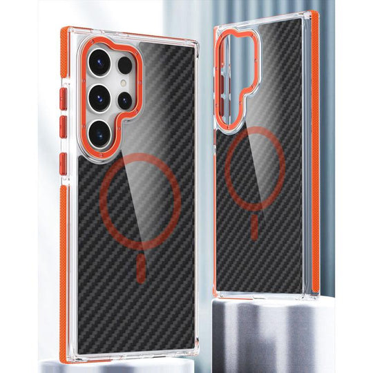For Samsung Galaxy S24 Ultra 5G Dual-Color Carbon Fiber Texture Magsafe Phone Case(Orange)