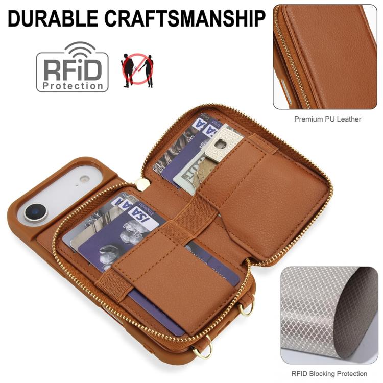 For iPhone Air Crossbody Zipper RFID Card Bag Phone Case(Brown) - iPhone Air Cases by buy2fix | Online Shopping UK | buy2fix