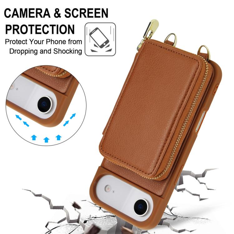 For iPhone Air Crossbody Zipper RFID Card Bag Phone Case(Brown) - iPhone Air Cases by buy2fix | Online Shopping UK | buy2fix