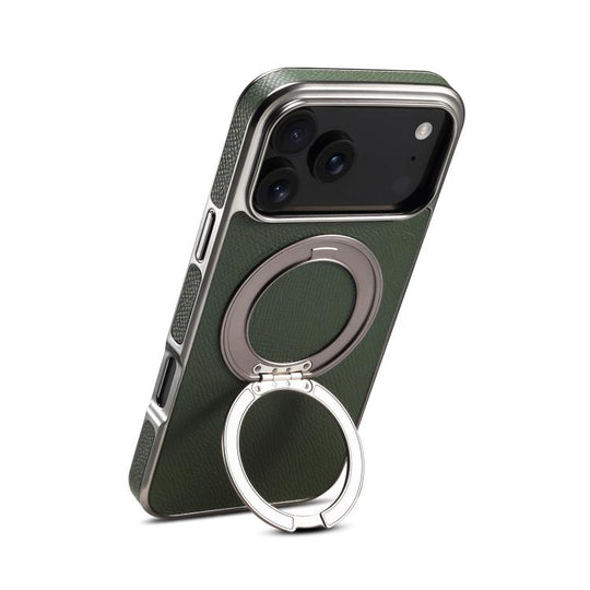 For iPhone 18 Pro Max / 17 Pro Max Denior A23 Magnetic Holder Electroplating Genuine Leather Phone Case(Green)