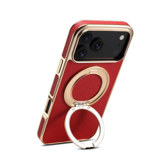For iPhone 18 Pro Max / 17 Pro Max Denior A23 Magnetic Holder Electroplating Genuine Leather Phone Case(Red)