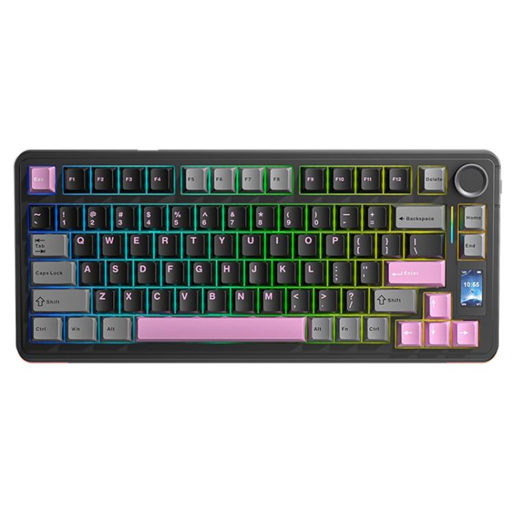 AULA S75 Pro 80 Keys wired/2.4G/Bluetooth Three Model Customizable Gradient Mechanical Keyboard(Gray+Black+Pink) - Wireless Keyboard by AULA | Online Shopping UK | buy2fix