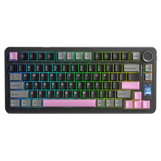 AULA S75 Pro 80 Keys wired/2.4G/Bluetooth Three Model Customizable Gradient Mechanical Keyboard(Gray+Black+Pink) - Wireless Keyboard by AULA | Online Shopping UK | buy2fix