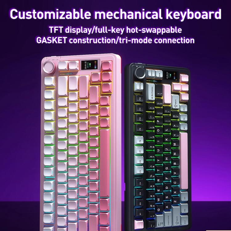 AULA S75 Pro 80 Keys wired/2.4G/Bluetooth Three Model Customizable Gradient Mechanical Keyboard(Side Engraving Pink) - Wireless Keyboard by AULA | Online Shopping UK | buy2fix
