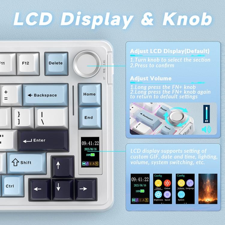 AULA S75 Pro 80 Keys wired/2.4G/Bluetooth Three Model Customizable Gradient Mechanical Keyboard(Light Blue+White+Black Purple) - Wireless Keyboard by AULA | Online Shopping UK | buy2fix