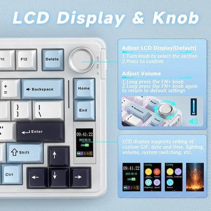 AULA S75 Pro 80 Keys wired/2.4G/Bluetooth Three Model Customizable Gradient Mechanical Keyboard(Light Blue+White+Black Purple) - Wireless Keyboard by AULA | Online Shopping UK | buy2fix