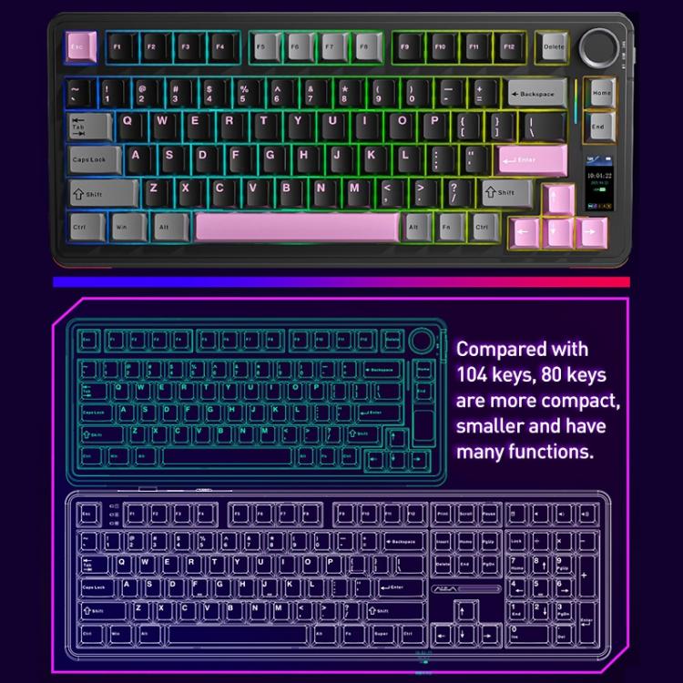 AULA S75 Pro 80 Keys wired/2.4G/Bluetooth Three Model Customizable Gradient Mechanical Keyboard(Gray+Black+Pink) - Wireless Keyboard by AULA | Online Shopping UK | buy2fix