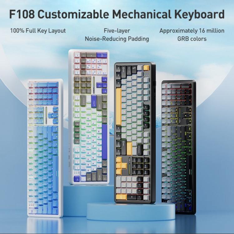 AULA F108 108 Keys Wired/2.4G/Bluetooth Three Model Customizable RGB Gaming Mechanical Keyboard(Gradient Blue Wind Axis) - Wireless Keyboard by AULA | Online Shopping UK | buy2fix