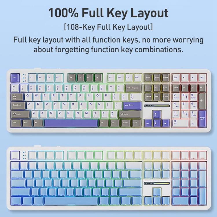AULA F108 108 Keys Wired/2.4G/Bluetooth Three Model Customizable RGB Gaming Mechanical Keyboard(Gradient Gray Wind Spirit Axis) - Wireless Keyboard by AULA | Online Shopping UK | buy2fix
