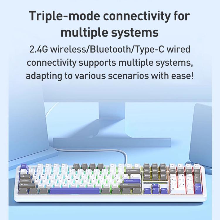 AULA F108 108 Keys Wired/2.4G/Bluetooth Three Model Customizable RGB Gaming Mechanical Keyboard(Gradient Blue Wind Axis) - Wireless Keyboard by AULA | Online Shopping UK | buy2fix
