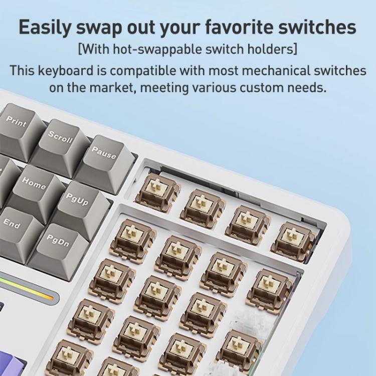 AULA F108 108 Keys Wired/2.4G/Bluetooth Three Model Customizable RGB Gaming Mechanical Keyboard(Gradient Gray Wind Spirit Axis) - Wireless Keyboard by AULA | Online Shopping UK | buy2fix