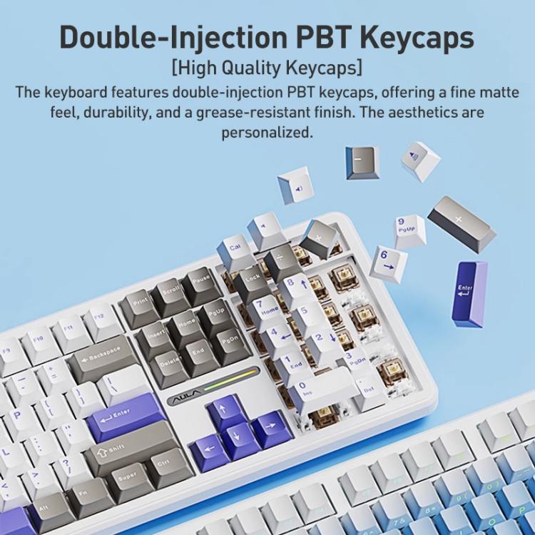 AULA F108 108 Keys Wired/2.4G/Bluetooth Three Model Customizable RGB Gaming Mechanical Keyboard(Gradient Gray Wind Spirit Axis) - Wireless Keyboard by AULA | Online Shopping UK | buy2fix