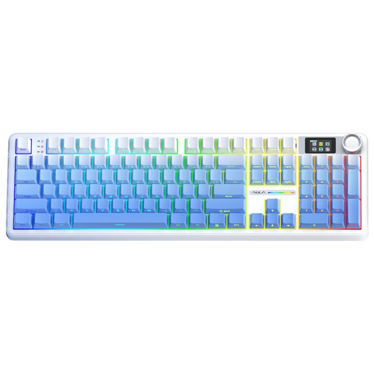 AULA F108 Pro 108 Keys Wired/2.4G/Bluetooth Three Model Customizable RGB Gaming Mechanical Keyboard(Glacier Blue) - Wireless Keyboard by AULA | Online Shopping UK | buy2fix
