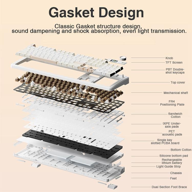 AULA F108 Pro 108 Keys Wired/2.4G/Bluetooth Three Model Customizable RGB Gaming Mechanical Keyboard(Glacier Blue) - Wireless Keyboard by AULA | Online Shopping UK | buy2fix