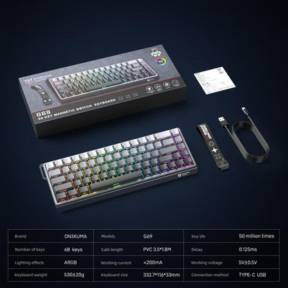 ONIKUMA G69 68 Keys RGB Lighting Wired Magnetic Axis Keyboard(Black) - Wired Keyboard by ONIKUMA | Online Shopping UK | buy2fix