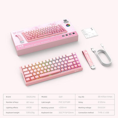 ONIKUMA G69 68 Keys RGB Lighting Wired Magnetic Axis Keyboard(Pink) - Wired Keyboard by ONIKUMA | Online Shopping UK | buy2fix