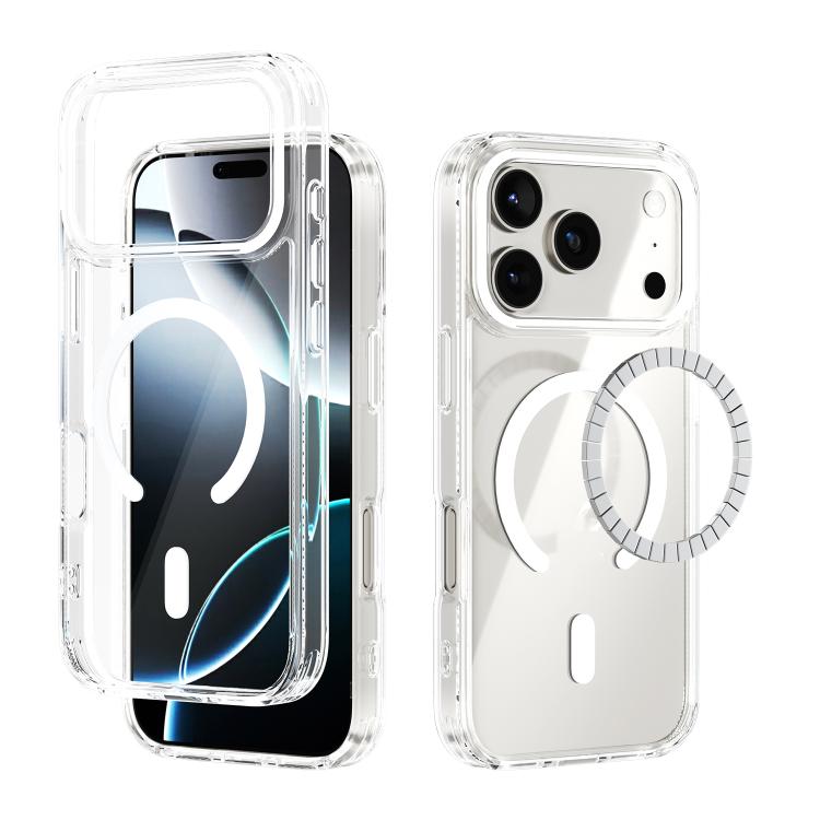 For iPhone 17 Pro ABEEL MagSafe Magnetic Color Ring Anti-scratch Transparent Phone Case(White) - iPhone 17 Pro Cases by buy2fix | Online Shopping UK | buy2fix