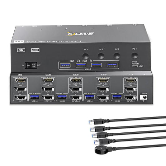 KCEVE KC-KVM403DH 4 IN 1 OUT DP/HD USB 3.0 4K 144Hz KVM Switch, Plug Type:UK Plug - Switch by buy2fix | Online Shopping UK | buy2fix
