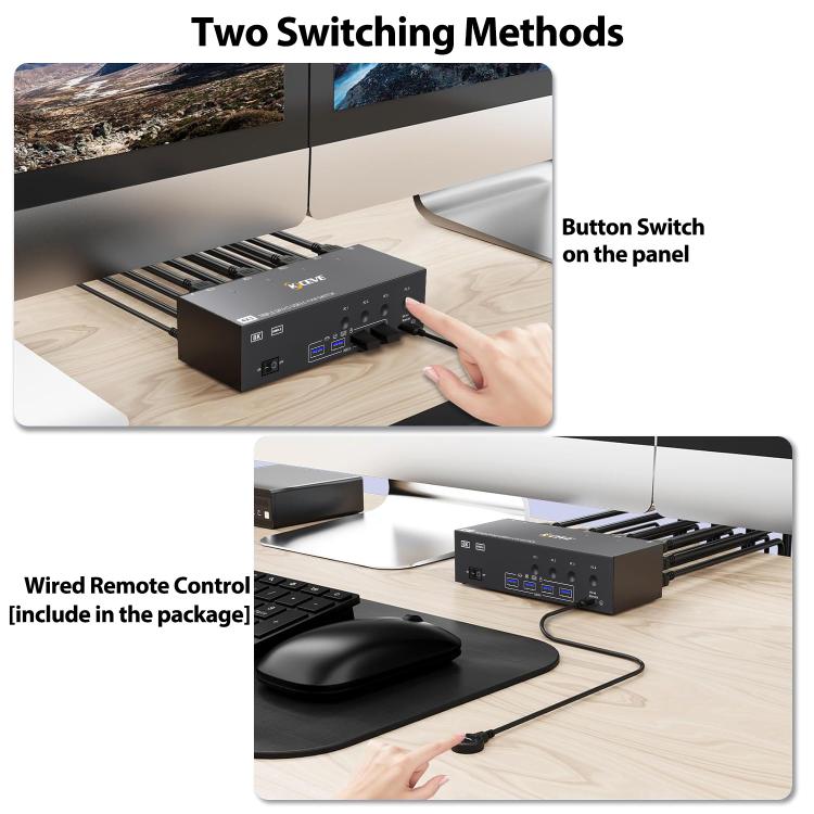 KCEVE KC-KVM403DH 4 IN 1 OUT DP/HD USB 3.0 4K 144Hz KVM Switch, Plug Type:UK Plug - Switch by buy2fix | Online Shopping UK | buy2fix