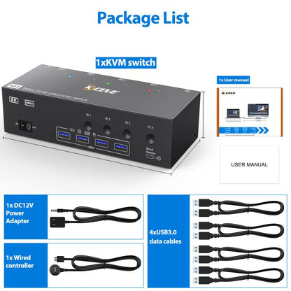 KCEVE KC-KVM403DH 4 IN 1 OUT DP/HD USB 3.0 4K 144Hz KVM Switch, Plug Type:AU Plug - Switch by buy2fix | Online Shopping UK | buy2fix