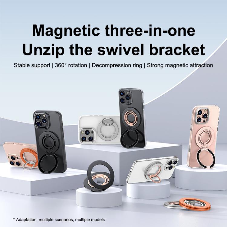 Contrast Color Dual MagSafe Magnetic Ring Phone Holder with Gear Sound(Rose Gold) - Ring Holder by buy2fix | Online Shopping UK | buy2fix