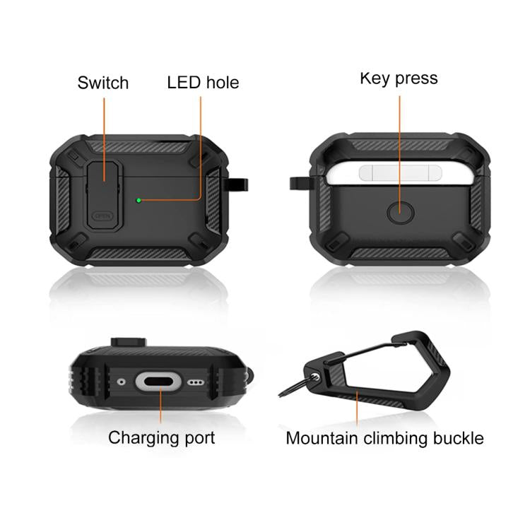 For AirPods Pro 3 Shield Shockproof Earphone Protective Case with Hook(Black Red) - For AirPods Pro 3 by buy2fix | Online Shopping UK | buy2fix