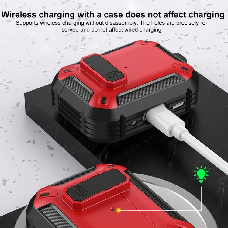 For AirPods Pro 3 Shield Shockproof Earphone Protective Case with Hook(Black Red) - For AirPods Pro 3 by buy2fix | Online Shopping UK | buy2fix