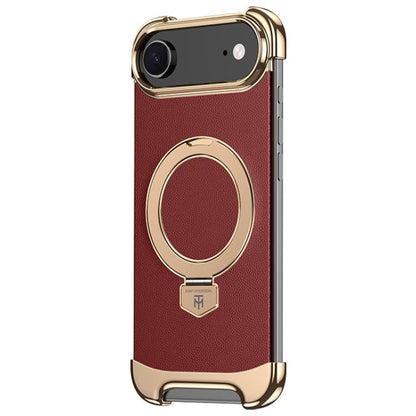 For iPhone Air Borderless MagSafe Ring Holder Plain Leather Phone Case(Red) - iPhone Air Cases by buy2fix | Online Shopping UK | buy2fix