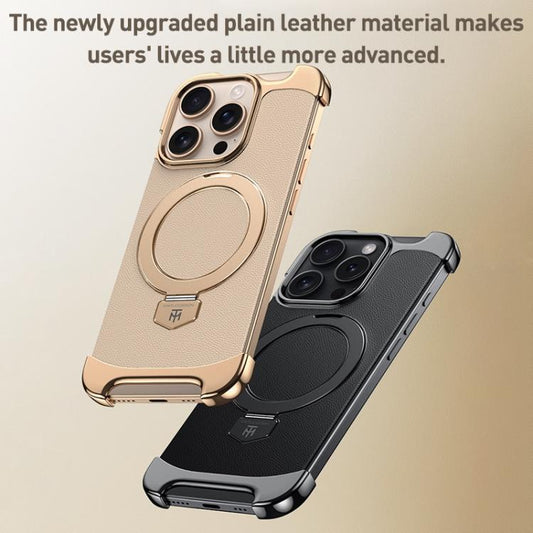 For iPhone Air Borderless MagSafe Ring Holder Plain Leather Phone Case(Gold) - iPhone Air Cases by buy2fix | Online Shopping UK | buy2fix