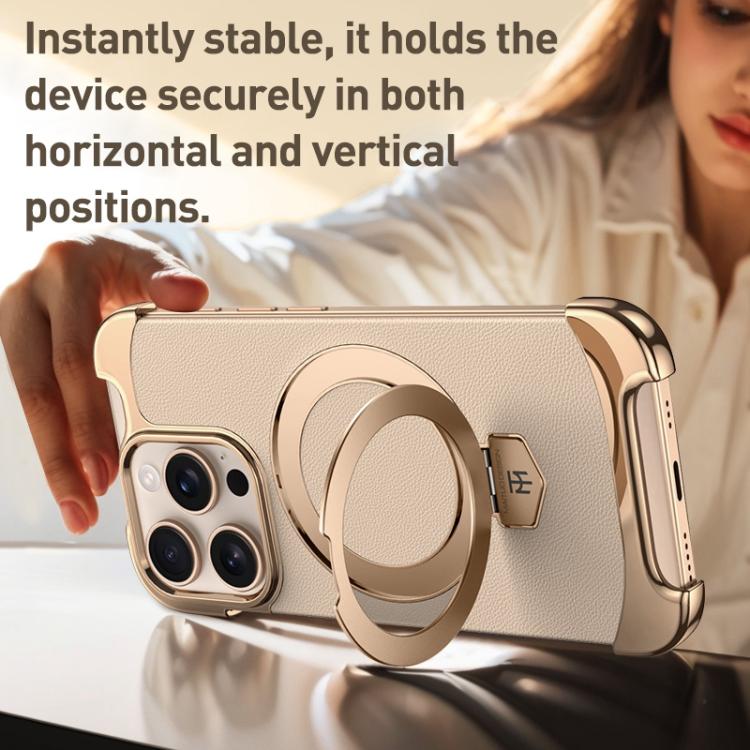 For iPhone Air Borderless MagSafe Ring Holder Plain Leather Phone Case(White) - iPhone Air Cases by buy2fix | Online Shopping UK | buy2fix