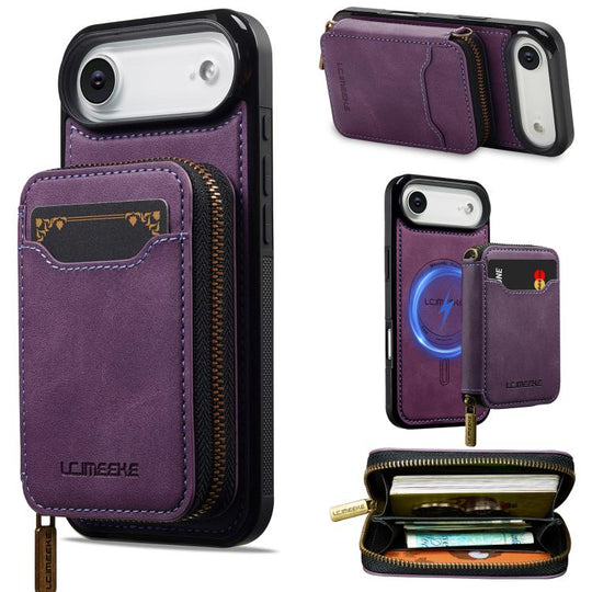 For iPhone Air LC.IMEEKE L6 Series Zipper Card Bag MagSafe Magnetic Phone Case(Purple)