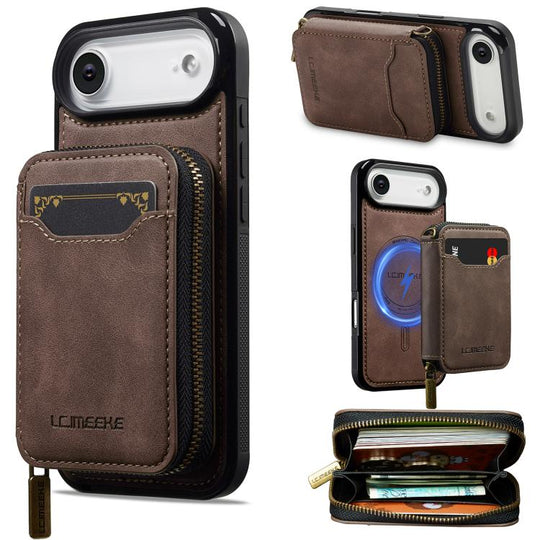 For iPhone Air LC.IMEEKE L6 Series Zipper Card Bag MagSafe Magnetic Phone Case(Coffee)