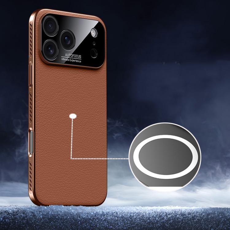 For iPhone 17 Pro Max Soft Armor MagSafe Cooling Plain Leather Hybrid PC Phone Case(Brown) - iPhone 17 Pro Max Cases by buy2fix | Online Shopping UK | buy2fix