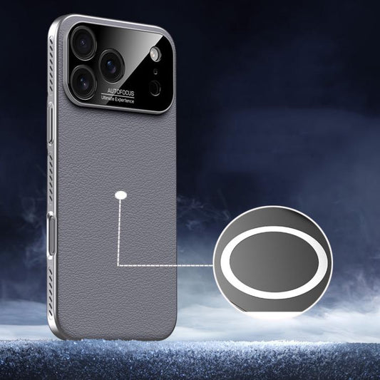 For iPhone 17 Pro Soft Armor MagSafe Cooling Plain Leather Hybrid PC Phone Case(Grey) - iPhone 17 Pro Cases by buy2fix | Online Shopping UK | buy2fix