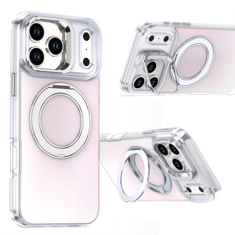 For iPhone 17 Pro Max Gradient Discolor Rotating Holder Lens Kickstand Magsafe Phone Case(White) - iPhone 17 Pro Max Cases by buy2fix | Online Shopping UK | buy2fix