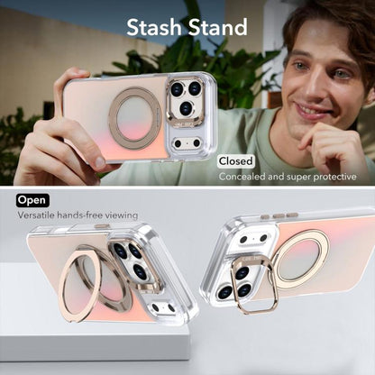 For iPhone 17 Pro Max Gradient Discolor Rotating Holder Lens Kickstand Magsafe Phone Case(White) - iPhone 17 Pro Max Cases by buy2fix | Online Shopping UK | buy2fix