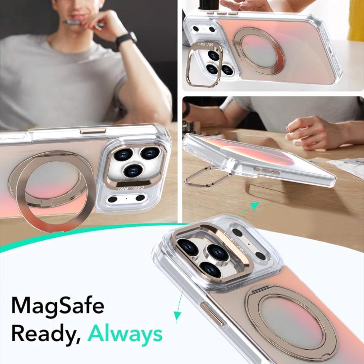 For iPhone 17 Pro Max Gradient Discolor Rotating Holder Lens Kickstand Magsafe Phone Case(Purple) - iPhone 17 Pro Max Cases by buy2fix | Online Shopping UK | buy2fix