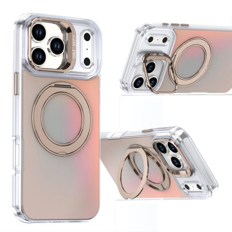 For iPhone 17 Pro Max Gradient Discolor Rotating Holder Lens Kickstand Magsafe Phone Case(Desert Gold) - iPhone 17 Pro Max Cases by buy2fix | Online Shopping UK | buy2fix