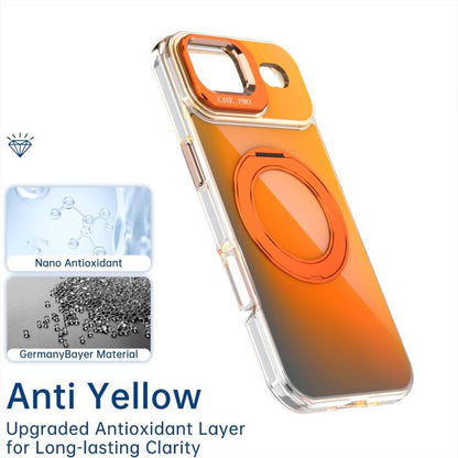 For iPhone 17 Air Gradient Discolor Rotating Holder Lens Kickstand Magsafe Phone Case(White) - iPhone Air Cases by buy2fix | Online Shopping UK | buy2fix