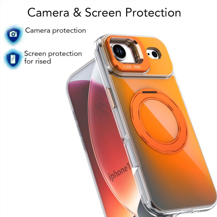 For iPhone 17 Air Gradient Discolor Rotating Holder Lens Kickstand Magsafe Phone Case(Orange) - iPhone Air Cases by buy2fix | Online Shopping UK | buy2fix