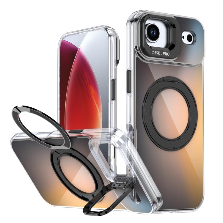 For iPhone 17 Air Gradient Discolor Rotating Holder Lens Kickstand Magsafe Phone Case(Black) - iPhone Air Cases by buy2fix | Online Shopping UK | buy2fix