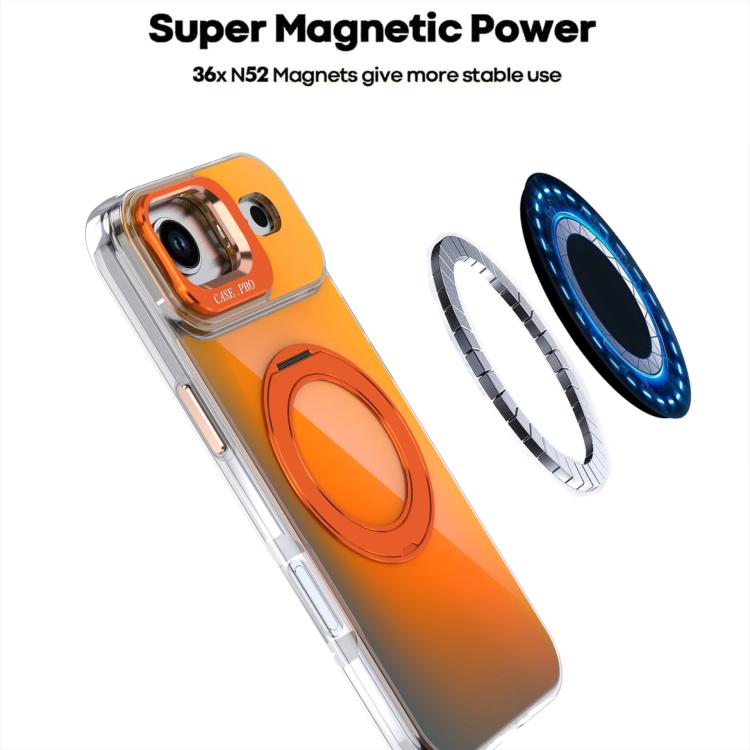 For iPhone 17 Air Gradient Discolor Rotating Holder Lens Kickstand Magsafe Phone Case(Black) - iPhone Air Cases by buy2fix | Online Shopping UK | buy2fix