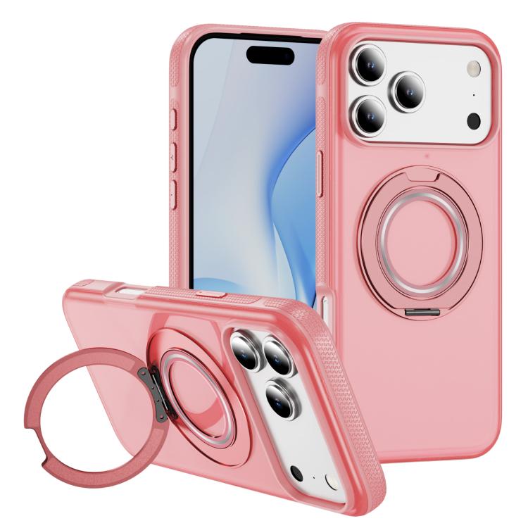 For iPhone 17 Pro Max Skin Feel Translucent PC Gear Holder C MagSafe Phone Case(Bright Pink + Pink) - iPhone 17 Pro Max Cases by buy2fix | Online Shopping UK | buy2fix