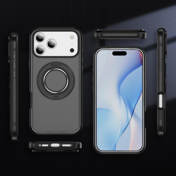 For iPhone 17 Pro Max Skin Feel Translucent PC Gear Holder C MagSafe Phone Case(Bright Grey + Black) - iPhone 17 Pro Max Cases by buy2fix | Online Shopping UK | buy2fix