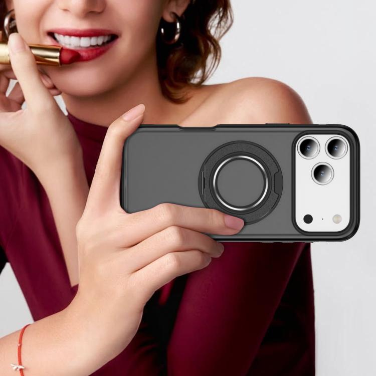 For iPhone 17 Pro Max Skin Feel Translucent PC Gear Holder C MagSafe Phone Case(Bright Grey + Black) - iPhone 17 Pro Max Cases by buy2fix | Online Shopping UK | buy2fix