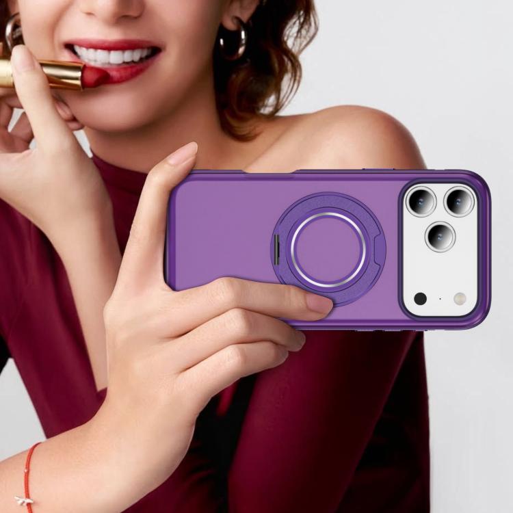 For iPhone 17 Pro Max Skin Feel Translucent PC Gear Holder C MagSafe Phone Case(Bright Purple + Purple) - iPhone 17 Pro Max Cases by buy2fix | Online Shopping UK | buy2fix