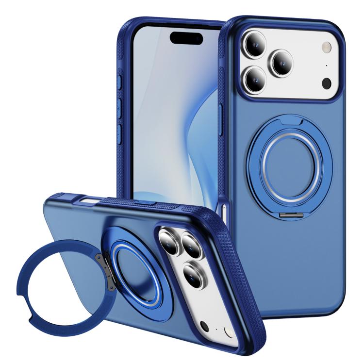 For iPhone 17 Pro Max Skin Feel Translucent PC Gear Holder C MagSafe Phone Case(Transparent Blue + Royal Blue) - iPhone 17 Pro Max Cases by buy2fix | Online Shopping UK | buy2fix