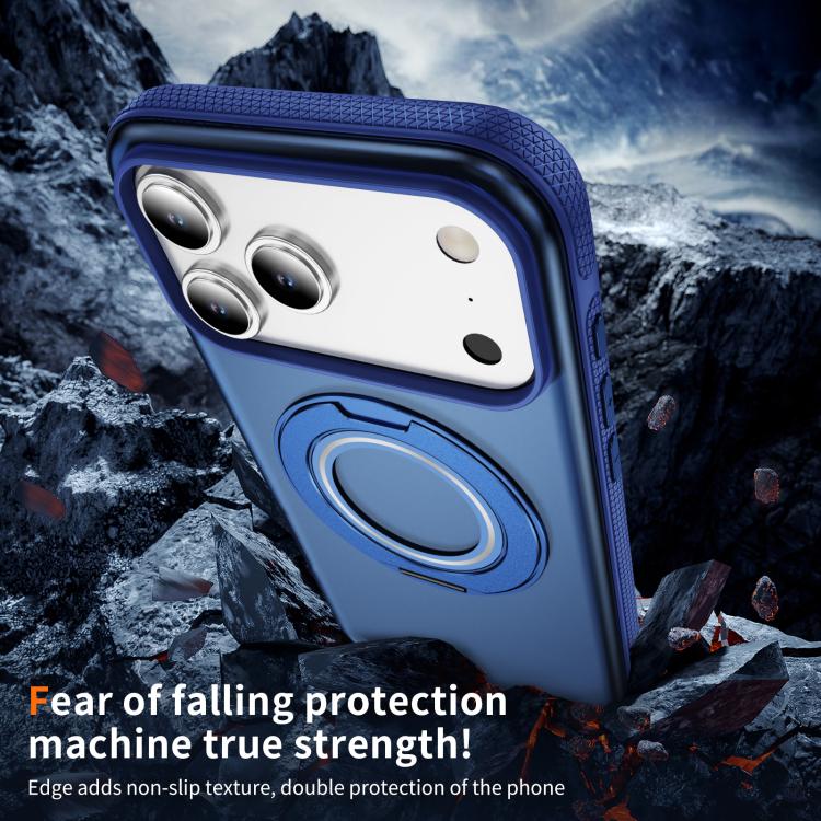 For iPhone 17 Pro Max Skin Feel Translucent PC Gear Holder C MagSafe Phone Case(Transparent Blue + Royal Blue) - iPhone 17 Pro Max Cases by buy2fix | Online Shopping UK | buy2fix